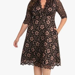Kiyonna Plus Size Mon Cherie A-line Lace Dress in Rose Gold